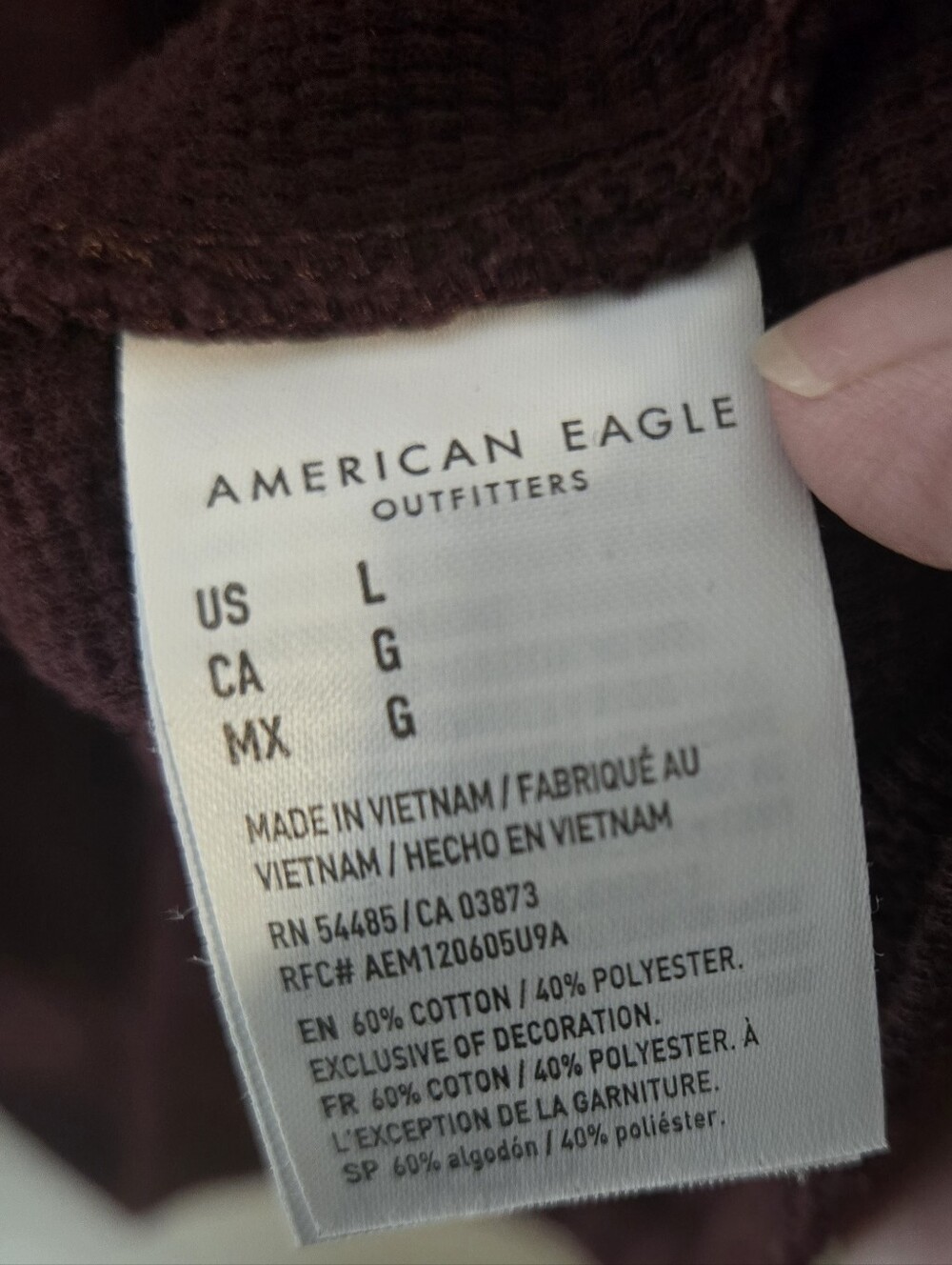 American Eagle Men's Henly Soft Waffle Knit Maroon Lg Cozy Fall Layer - Picture 6 of 8